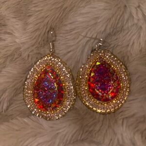 Dazzling Gold and Red Beaded Earrings